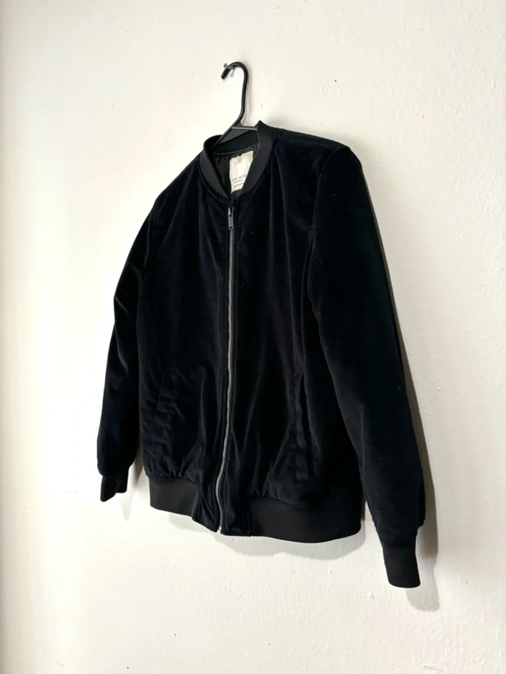 Zara Boys Jacket Size 11/12 Bomber Coat Black Lined Full Zip Flight Moto Grunge